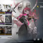 Morimens character screen for Doll: Inferno, a Chorus unit, showing its level and attributes in the roster