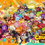 CookieRun: Crumble key visual with the full launch Cookie roster and the CookieRun Crumble Idle RPG logo